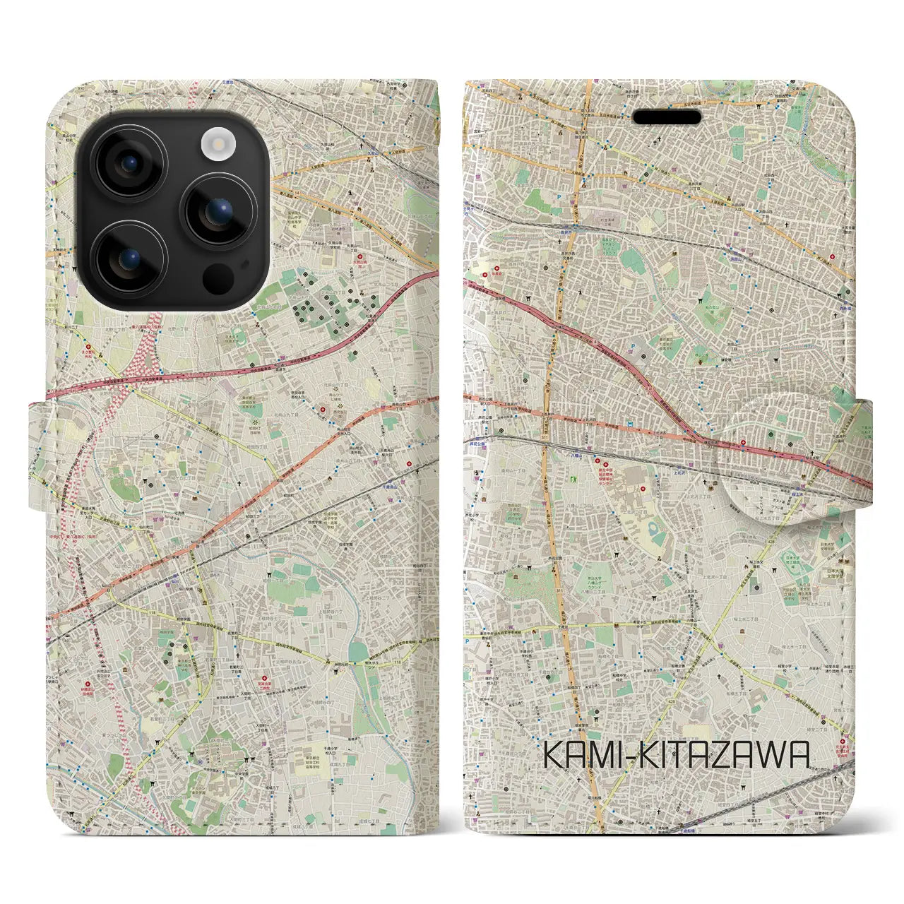 【上北沢(東京都)】地図柄iPhoneケース(手帳タイプ)ナチュラル・iPhone 16 用