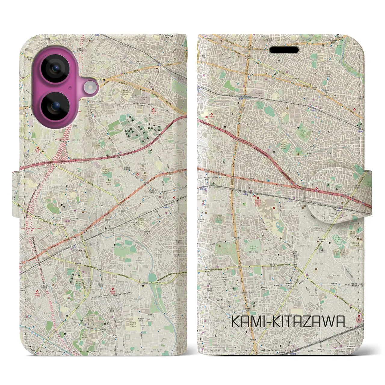 【上北沢(東京都)】地図柄iPhoneケース(手帳タイプ)ナチュラル・iPhone 16 Pro 用