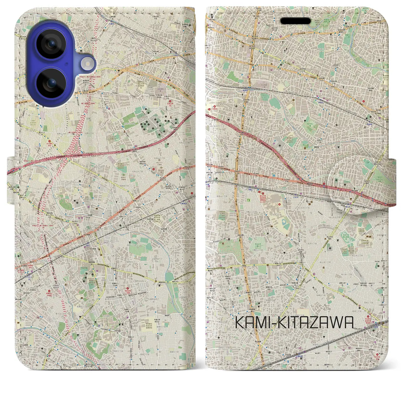 【上北沢(東京都)】地図柄iPhoneケース(手帳タイプ)ナチュラル・iPhone 16 Pro Max 用