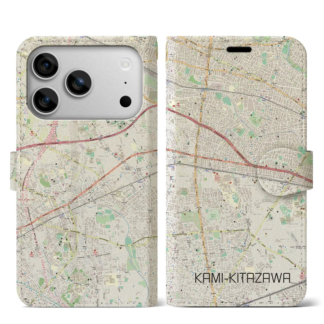 【上北沢(東京都)】地図柄iPhoneケース(手帳タイプ)ナチュラル・iPhone 17 Pro Max 用