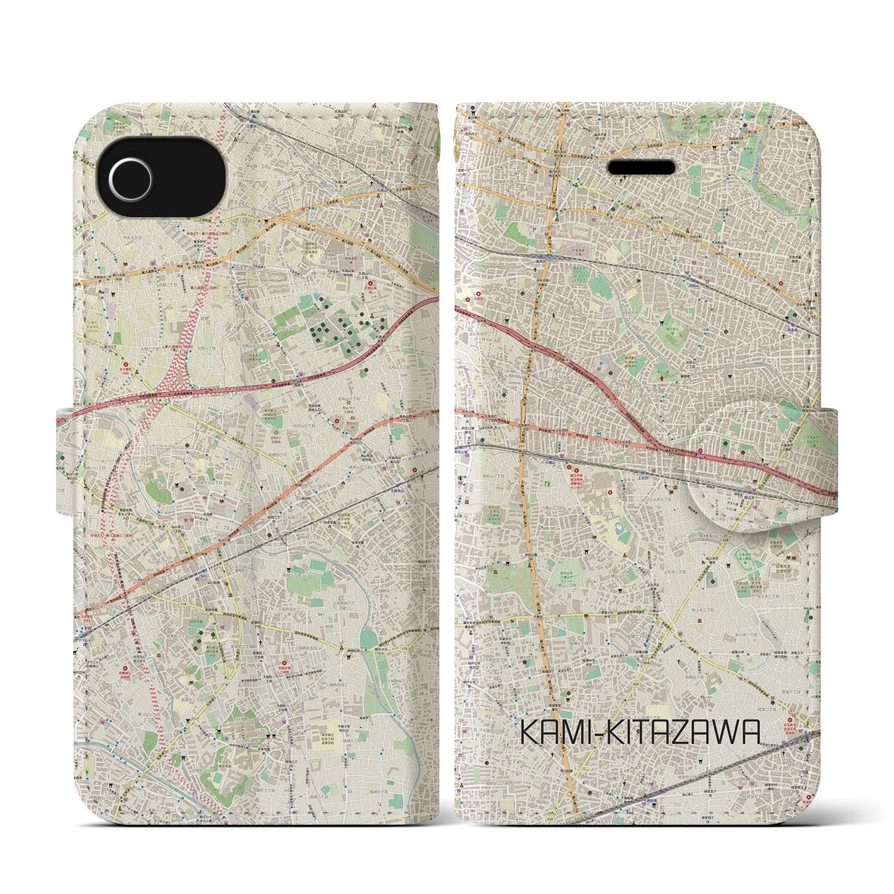 【上北沢(東京都)】地図柄iPhoneケース(手帳タイプ)ナチュラル・iPhone SE(第3 / 第2世代) / 8 / 7 / 6s / 6 用