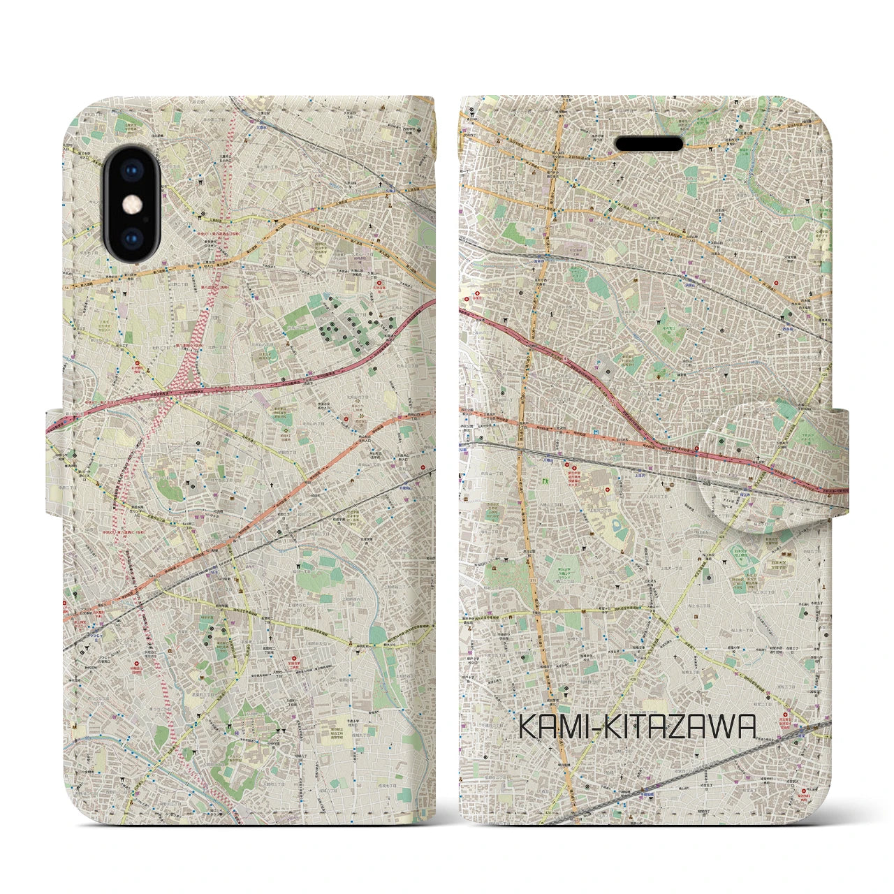 【上北沢(東京都)】地図柄iPhoneケース(手帳タイプ)ナチュラル・iPhone XS / X 用