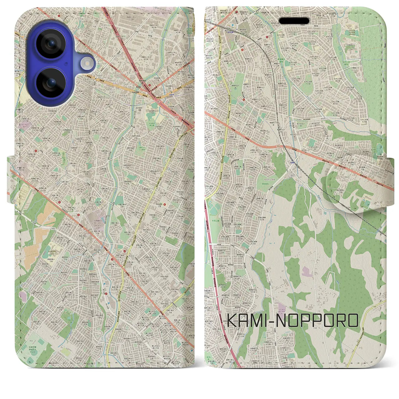 【上野幌(北海道)】地図柄iPhoneケース(手帳タイプ)ナチュラル・iPhone 16 Pro Max 用