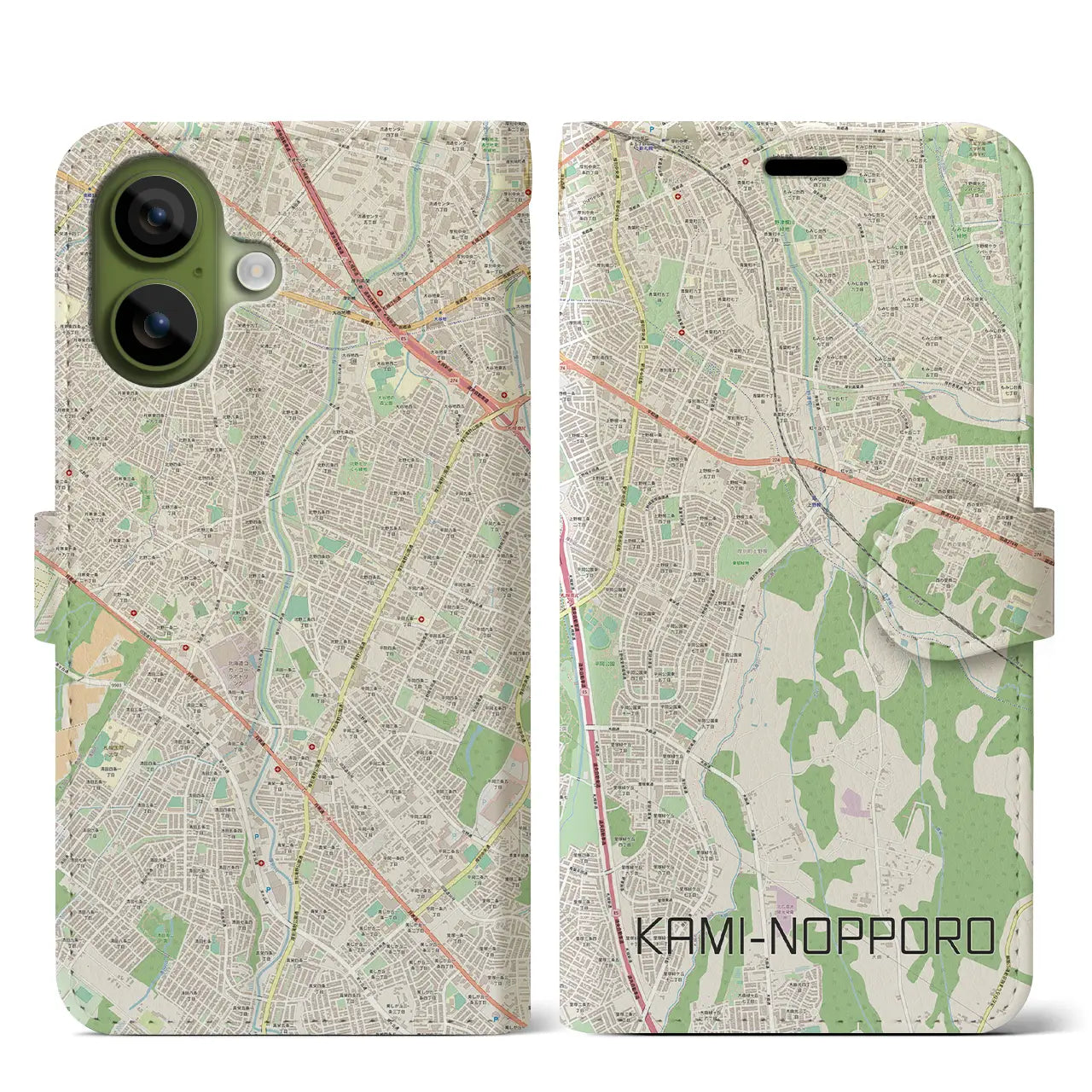 【上野幌(北海道)】地図柄iPhoneケース(手帳タイプ)ナチュラル・iPhone 17 Pro Max 用