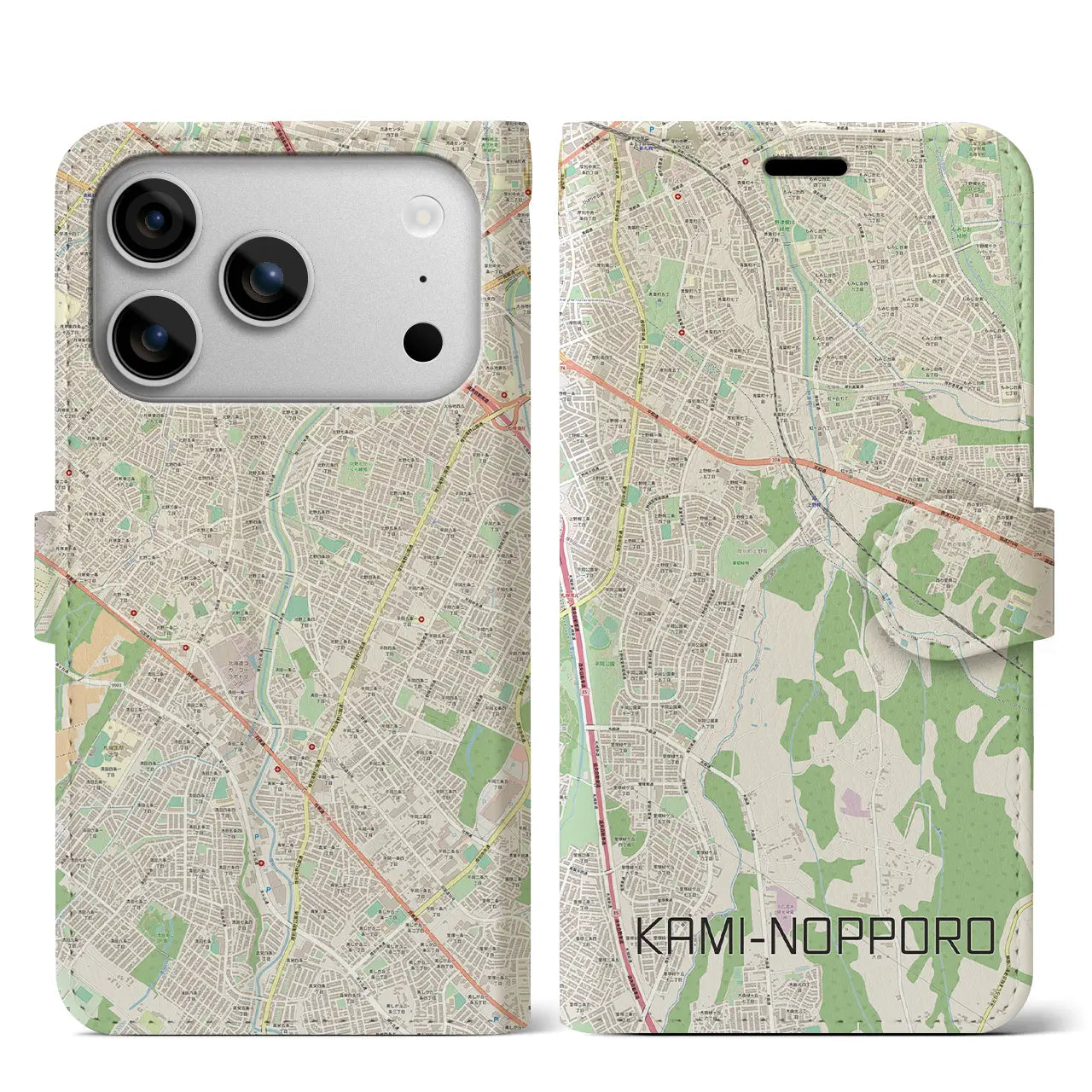 【上野幌(北海道)】地図柄iPhoneケース(手帳タイプ)モノトーン・iPhone 17 Pro Max 用