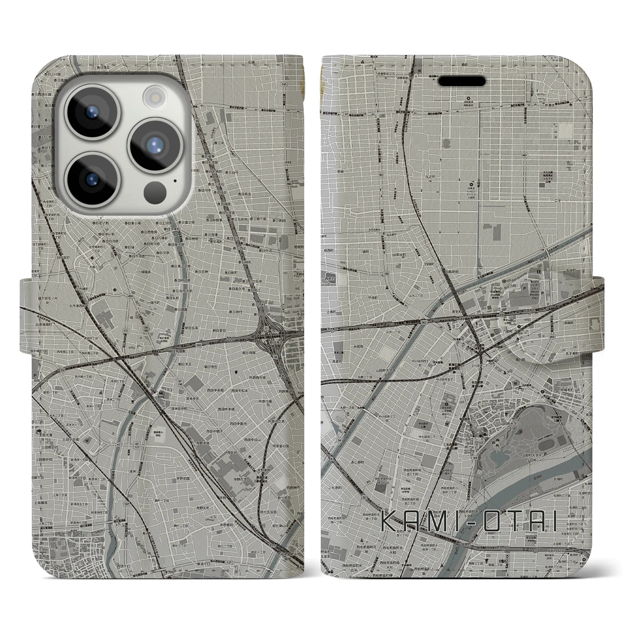 【上小田井(愛知県)】地図柄iPhoneケース(手帳タイプ)