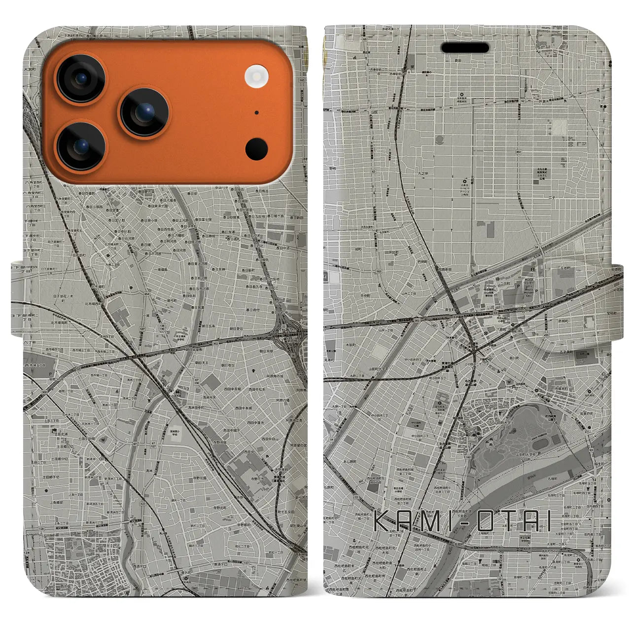 【上小田井(愛知県)】地図柄iPhoneケース(手帳タイプ)