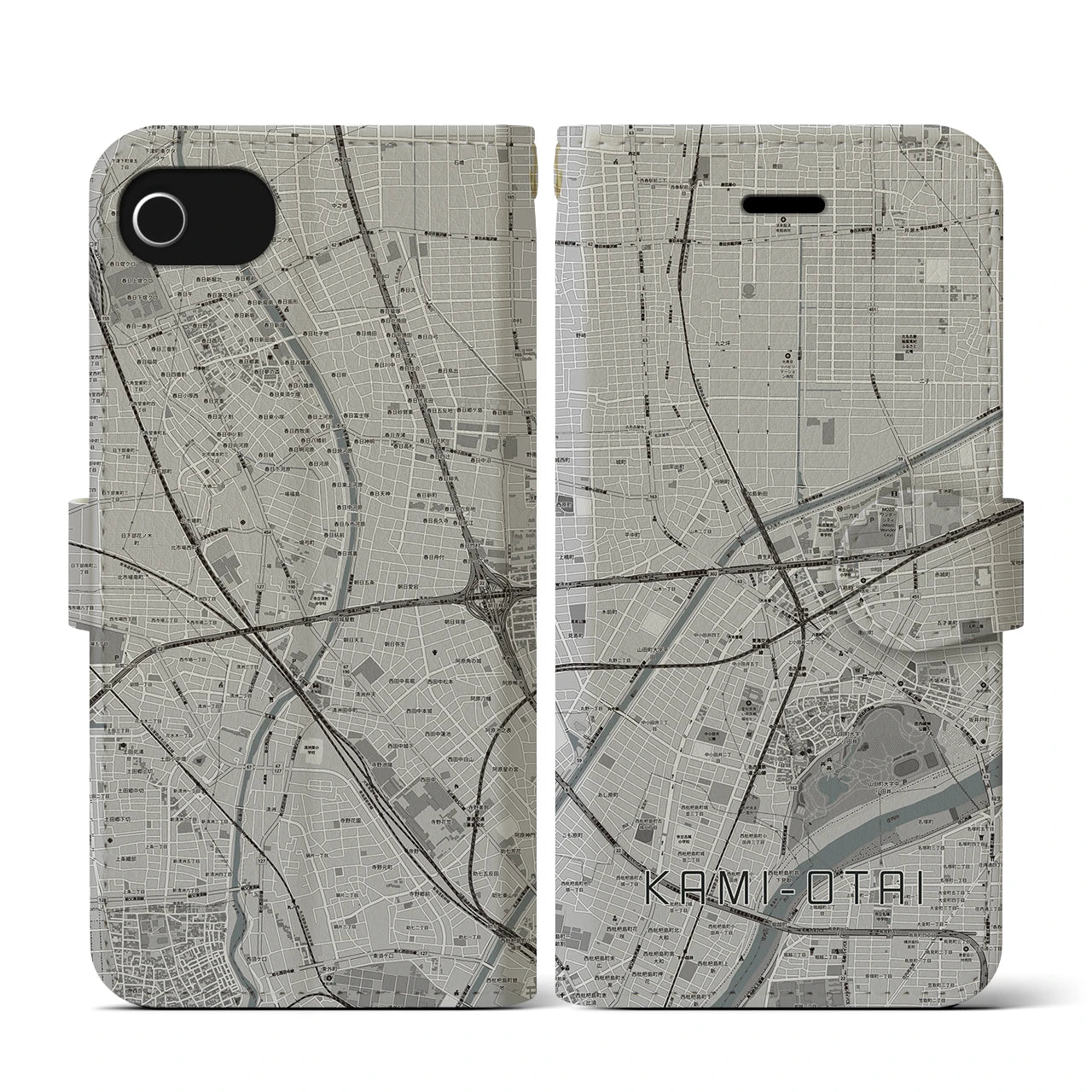 【上小田井(愛知県)】地図柄iPhoneケース(手帳タイプ)