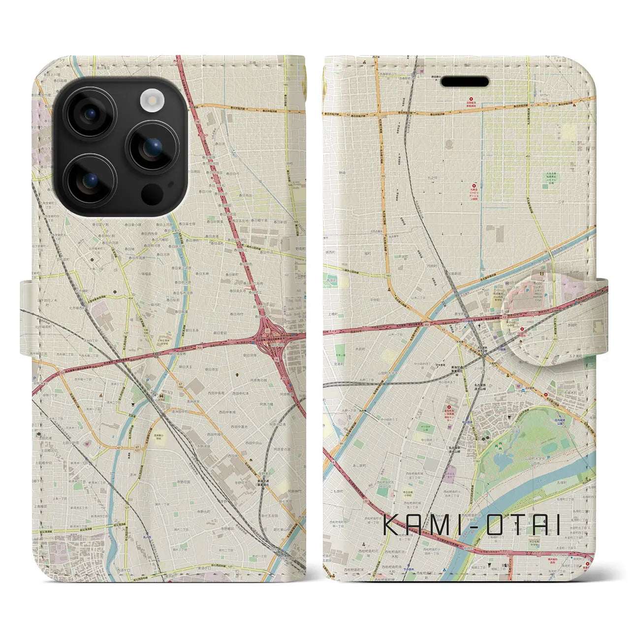 【上小田井(愛知県)】地図柄iPhoneケース(手帳タイプ)ナチュラル・iPhone 16 用