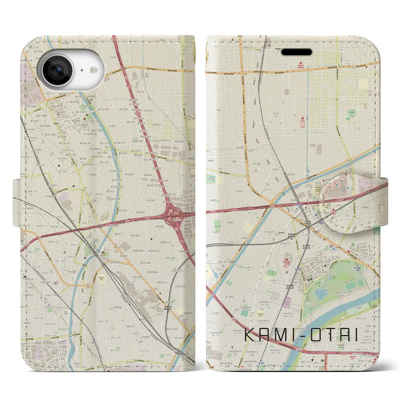 【上小田井(愛知県)】地図柄iPhoneケース(手帳タイプ)