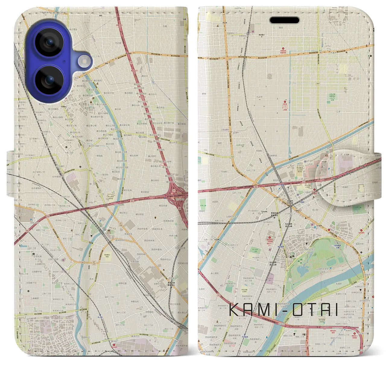 【上小田井(愛知県)】地図柄iPhoneケース(手帳タイプ)ナチュラル・iPhone 16 Pro Max 用