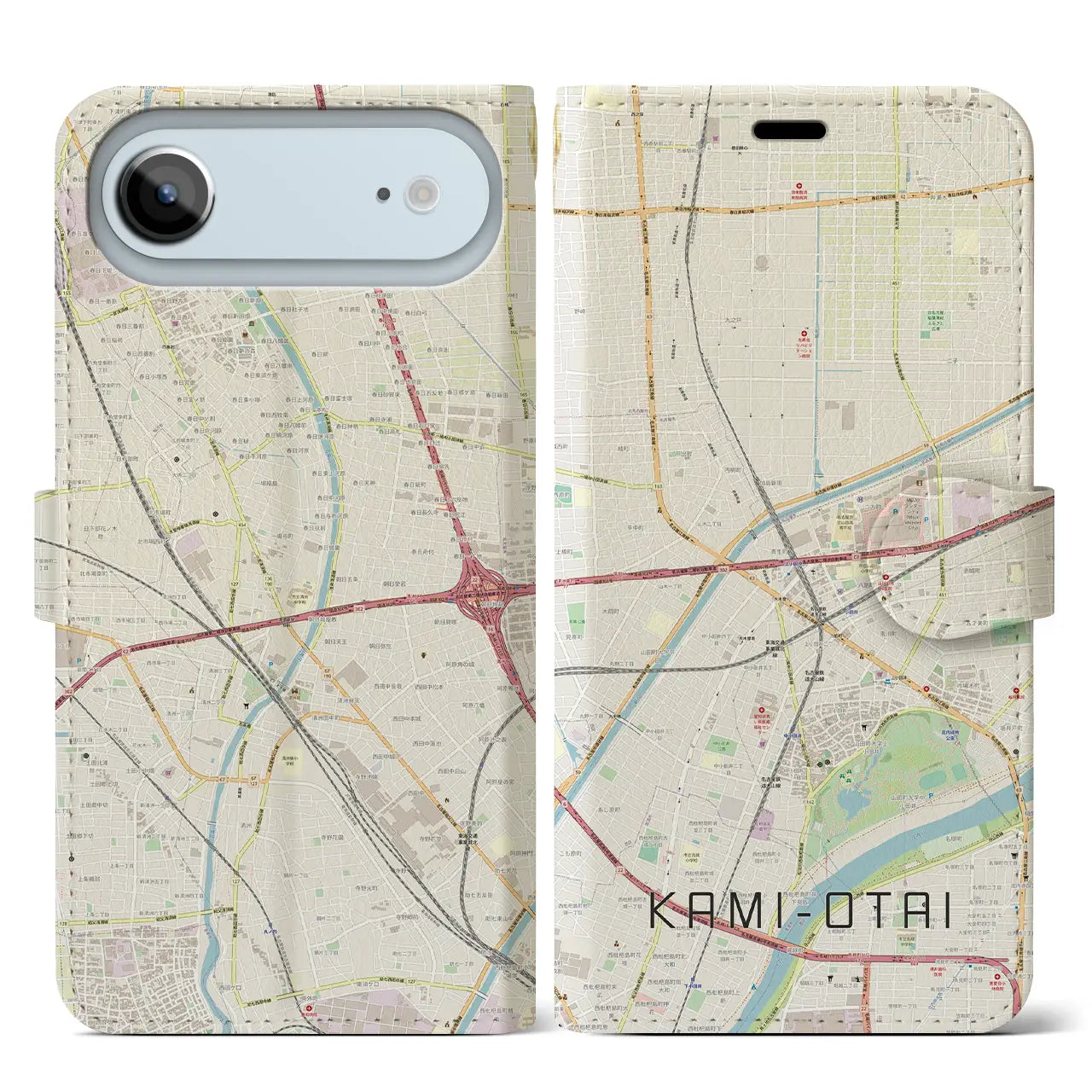 【上小田井(愛知県)】地図柄iPhoneケース(手帳タイプ)