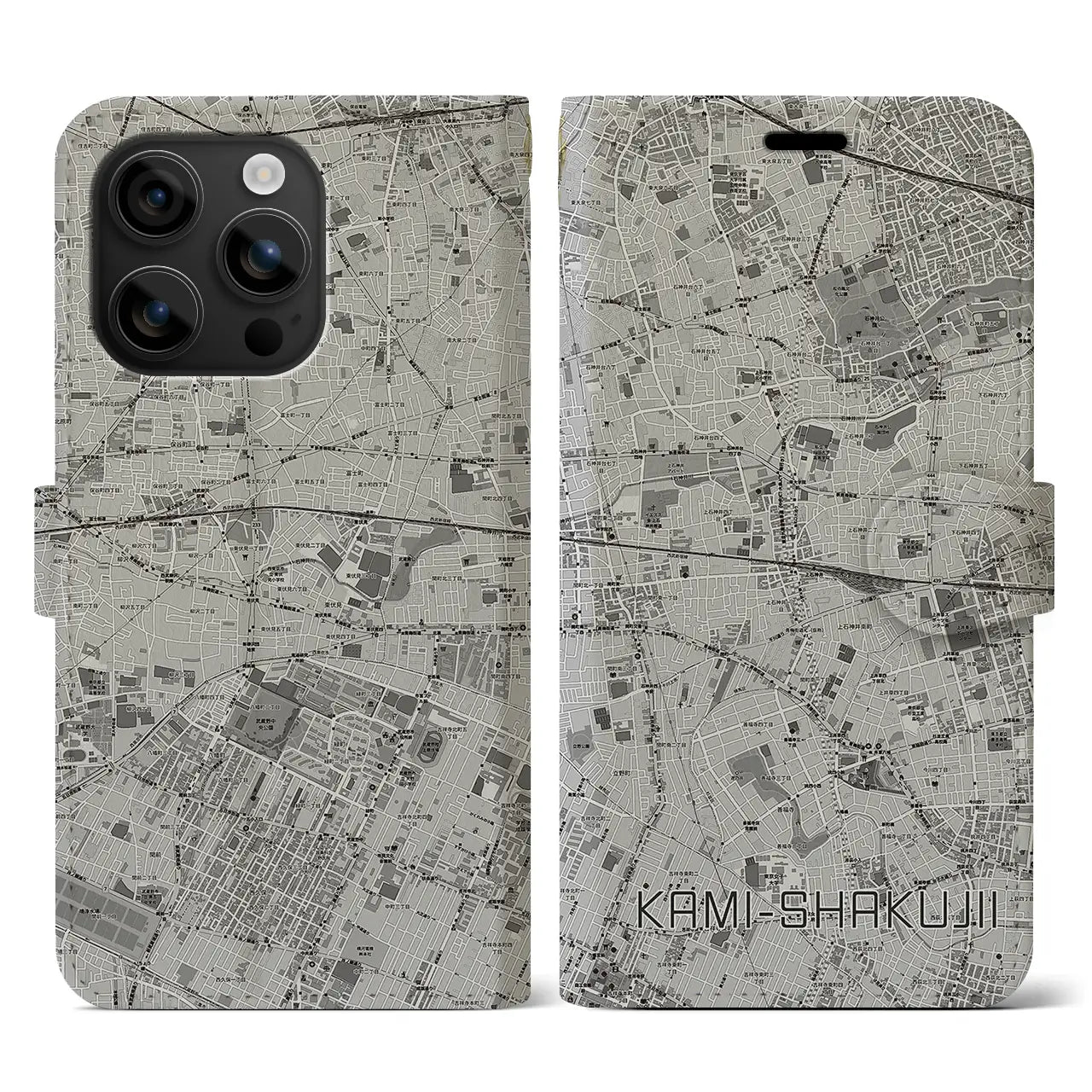 【上石神井(東京都)】地図柄iPhoneケース(手帳タイプ)モノトーン・iPhone 16 用