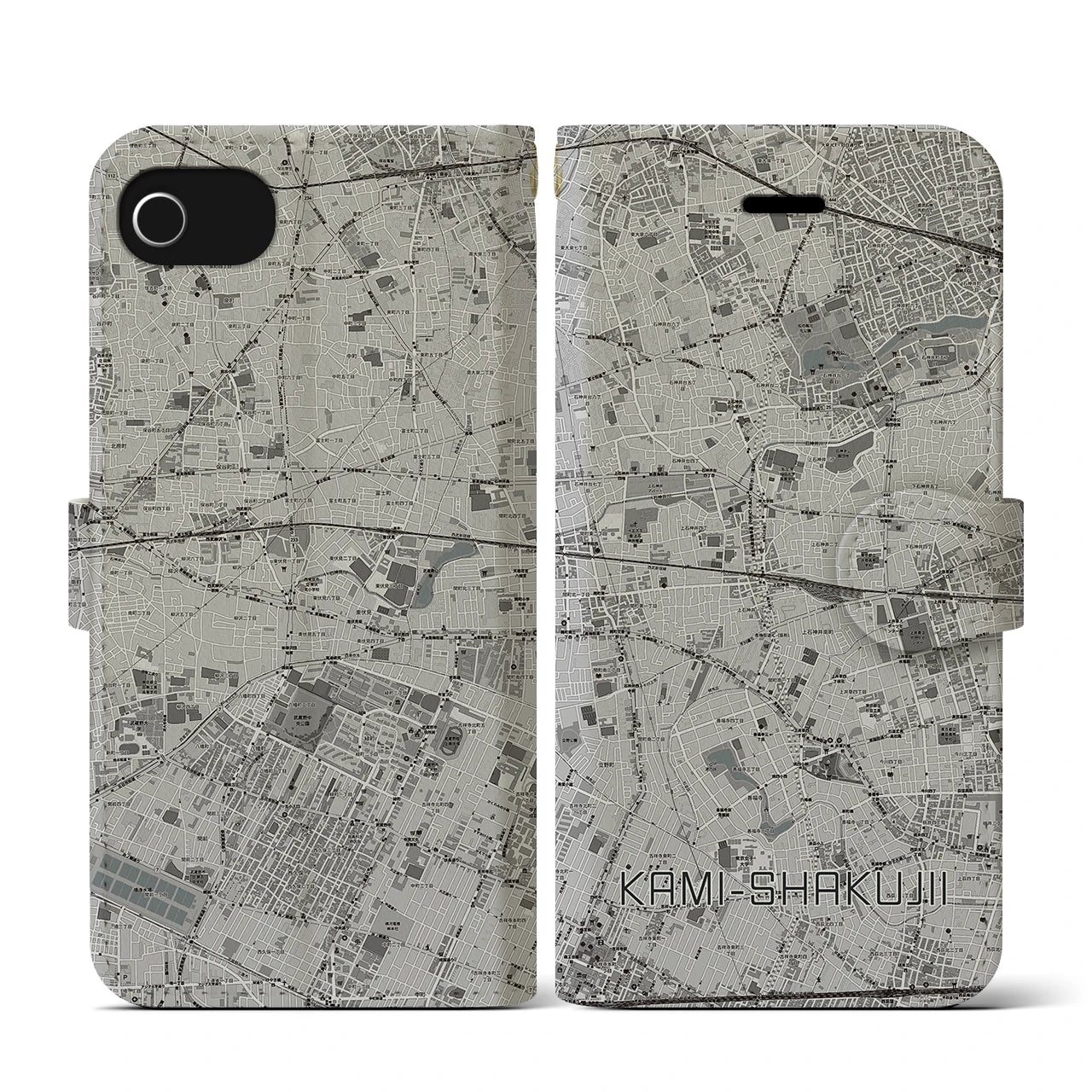 【上石神井(東京都)】地図柄iPhoneケース(手帳タイプ)モノトーン・iPhone SE(第3 / 第2世代) / 8 / 7 / 6s / 6 用