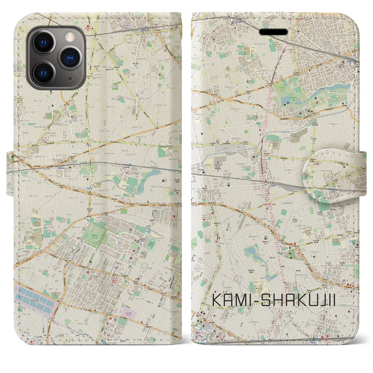 【上石神井(東京都)】地図柄iPhoneケース(手帳タイプ)ナチュラル・iPhone 11 Pro Max 用