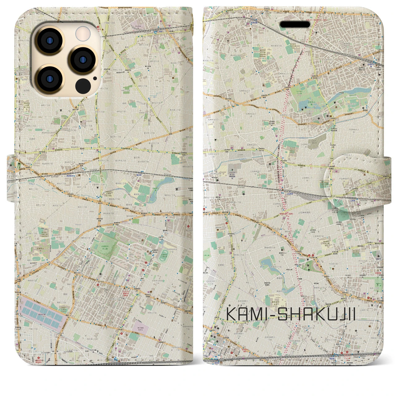 【上石神井(東京都)】地図柄iPhoneケース(手帳タイプ)ナチュラル・iPhone 12 Pro Max 用