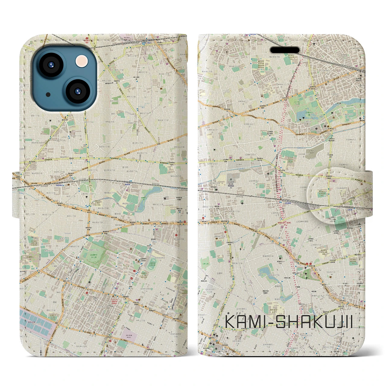 【上石神井(東京都)】地図柄iPhoneケース(手帳タイプ)ナチュラル・iPhone 13 用