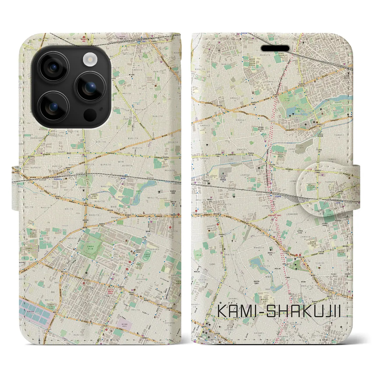 【上石神井(東京都)】地図柄iPhoneケース(手帳タイプ)ナチュラル・iPhone 16 用
