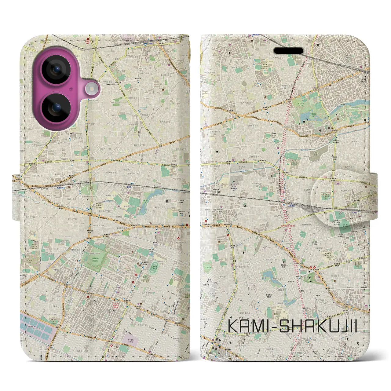 【上石神井(東京都)】地図柄iPhoneケース(手帳タイプ)ナチュラル・iPhone 16 Pro 用