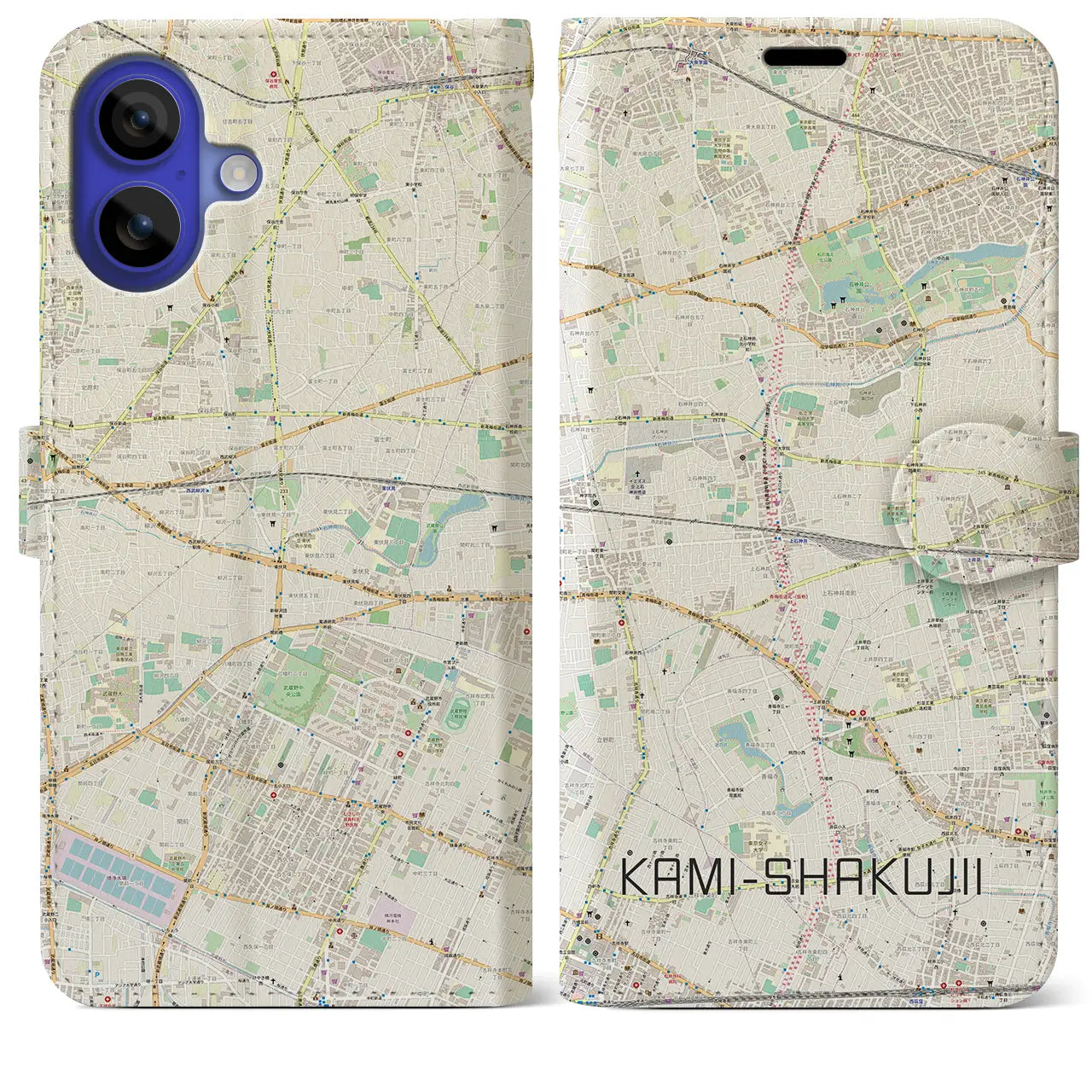 【上石神井(東京都)】地図柄iPhoneケース(手帳タイプ)ナチュラル・iPhone 16 Pro Max 用