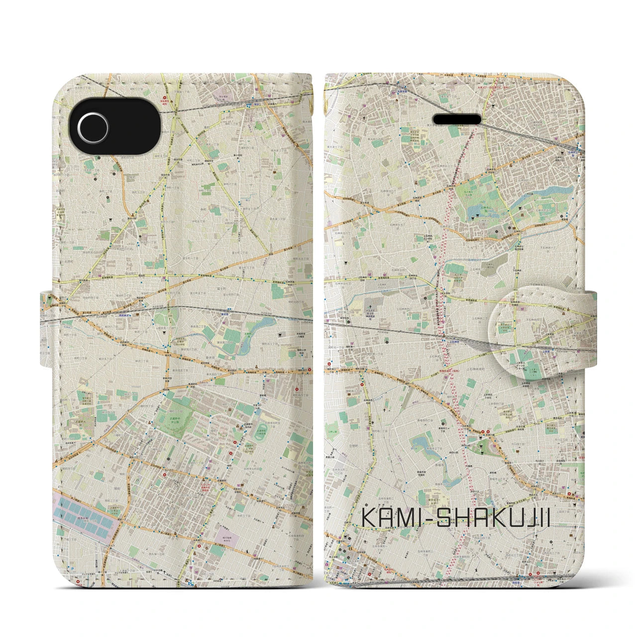 【上石神井(東京都)】地図柄iPhoneケース(手帳タイプ)ナチュラル・iPhone SE(第3 / 第2世代) / 8 / 7 / 6s / 6 用