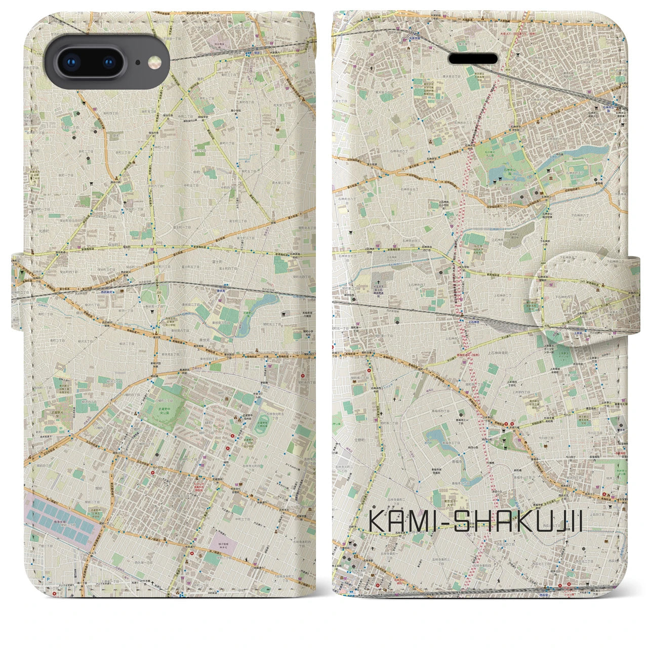 【上石神井(東京都)】地図柄iPhoneケース(手帳タイプ)ナチュラル・iPhone 8Plus /7Plus / 6sPlus / 6Plus 用