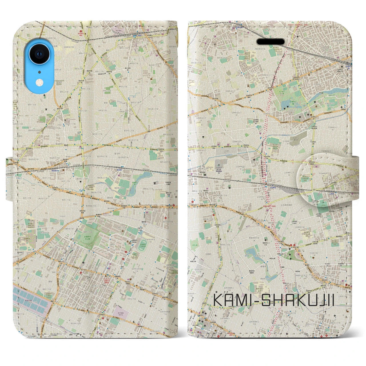 【上石神井(東京都)】地図柄iPhoneケース(手帳タイプ)ナチュラル・iPhone XR 用