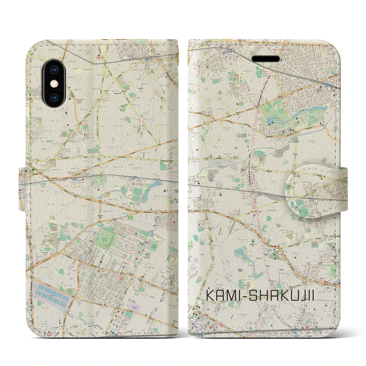 【上石神井(東京都)】地図柄iPhoneケース(手帳タイプ)ナチュラル・iPhone XS / X 用