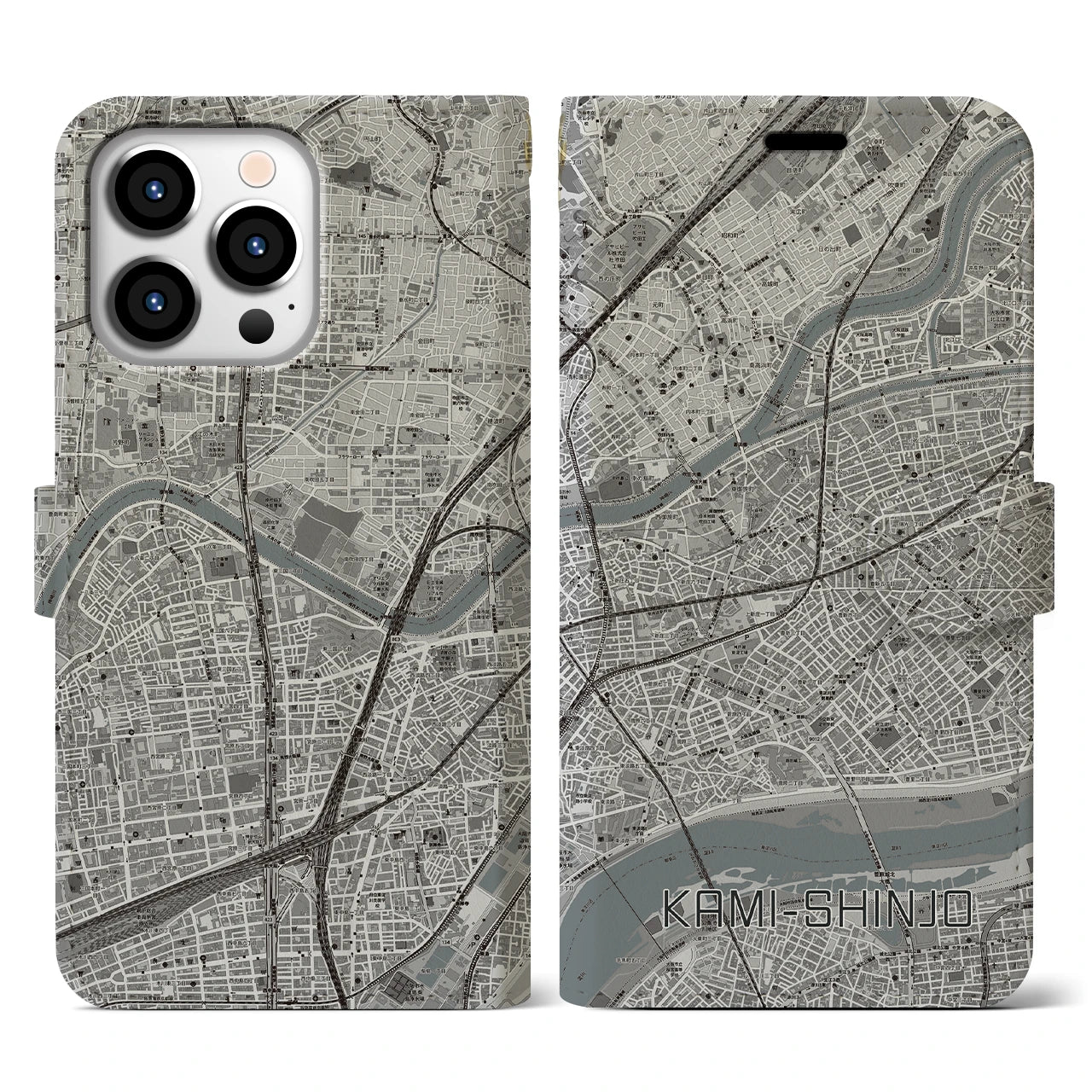 【上新庄(大阪府)】地図柄iPhoneケース(手帳タイプ)