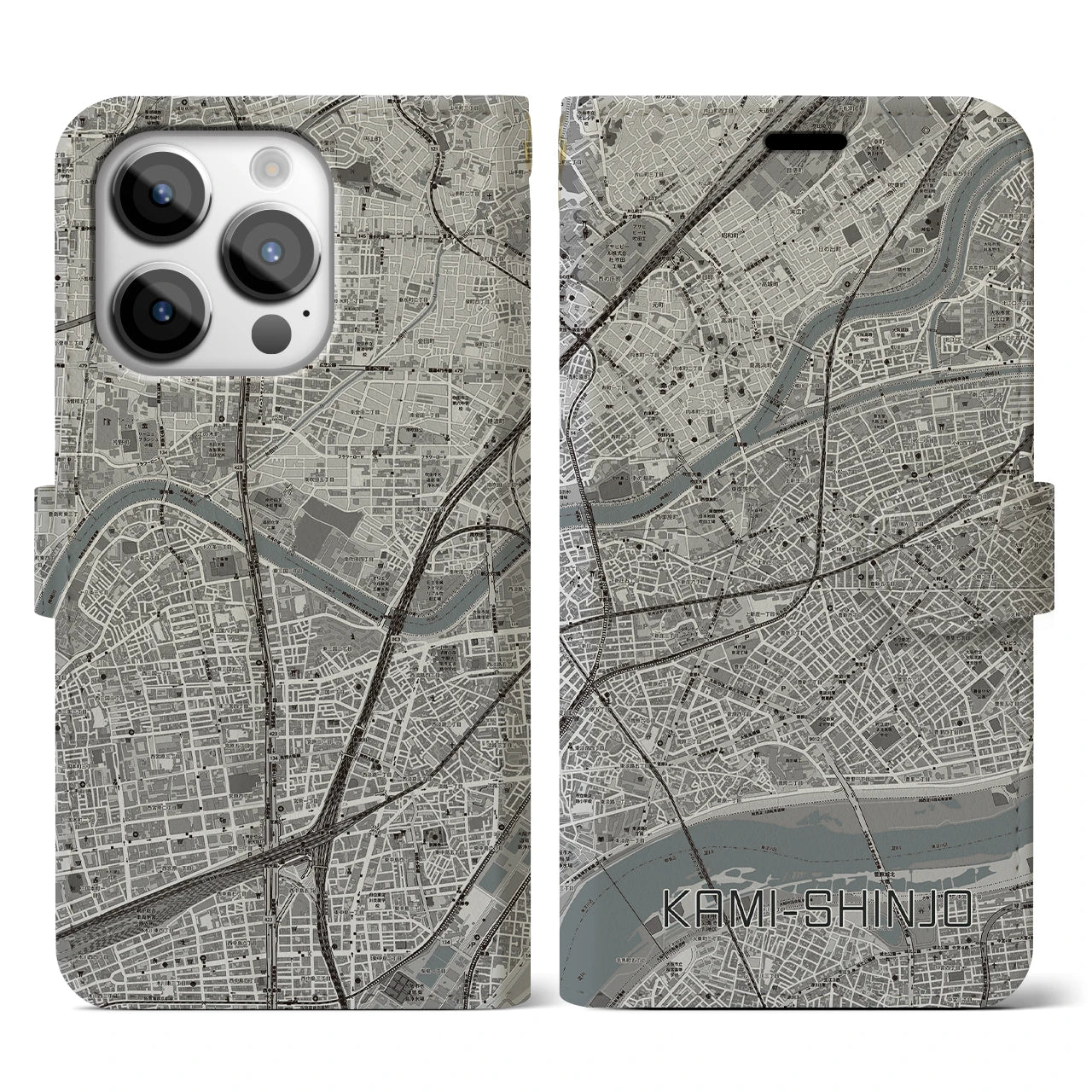 【上新庄(大阪府)】地図柄iPhoneケース(手帳タイプ)