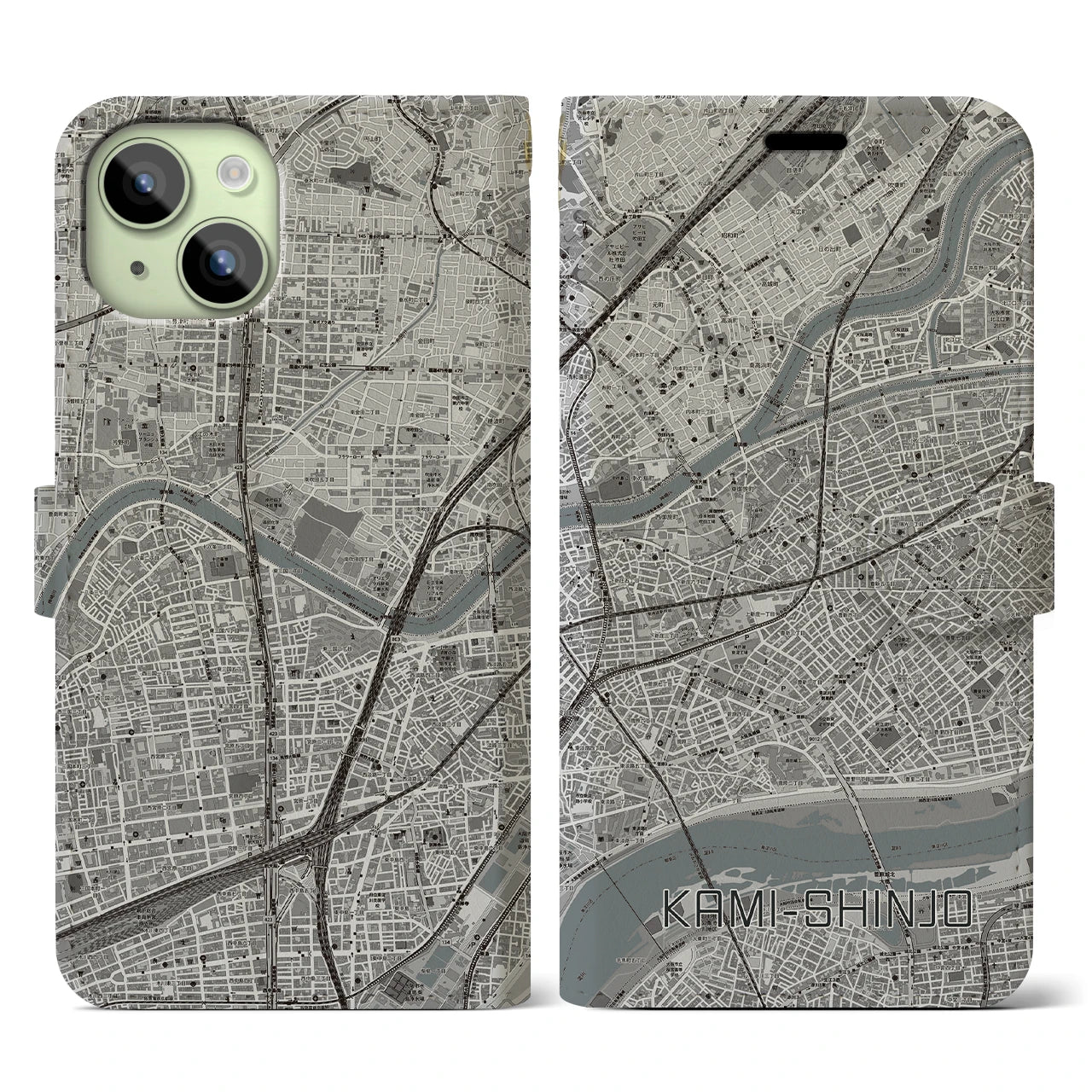 【上新庄(大阪府)】地図柄iPhoneケース(手帳タイプ)