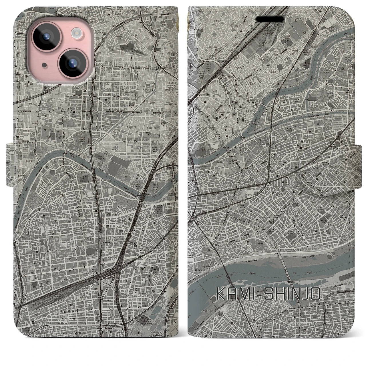 【上新庄(大阪府)】地図柄iPhoneケース(手帳タイプ)