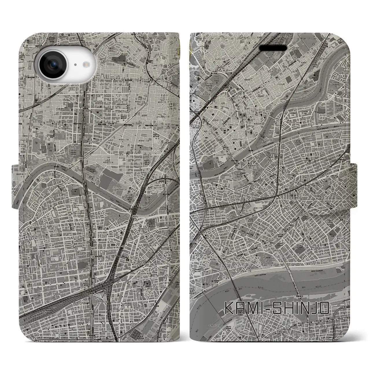 【上新庄(大阪府)】地図柄iPhoneケース(手帳タイプ)