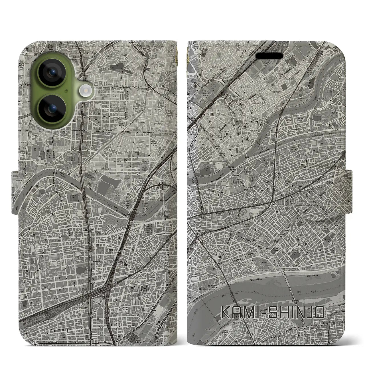 【上新庄(大阪府)】地図柄iPhoneケース(手帳タイプ)