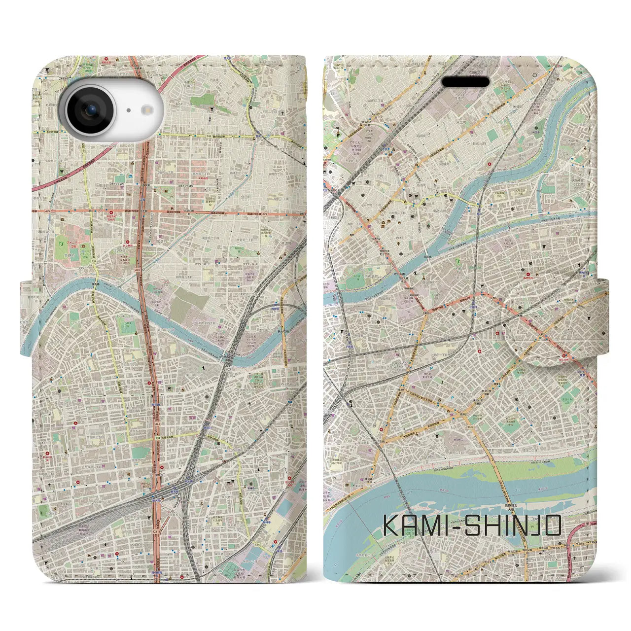 【上新庄(大阪府)】地図柄iPhoneケース(手帳タイプ)
