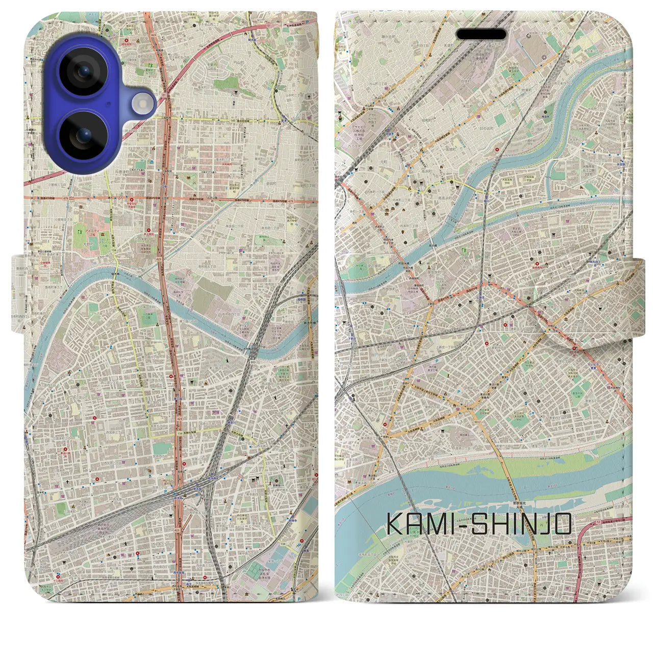 【上新庄(大阪府)】地図柄iPhoneケース(手帳タイプ)ナチュラル・iPhone 16 Pro Max 用