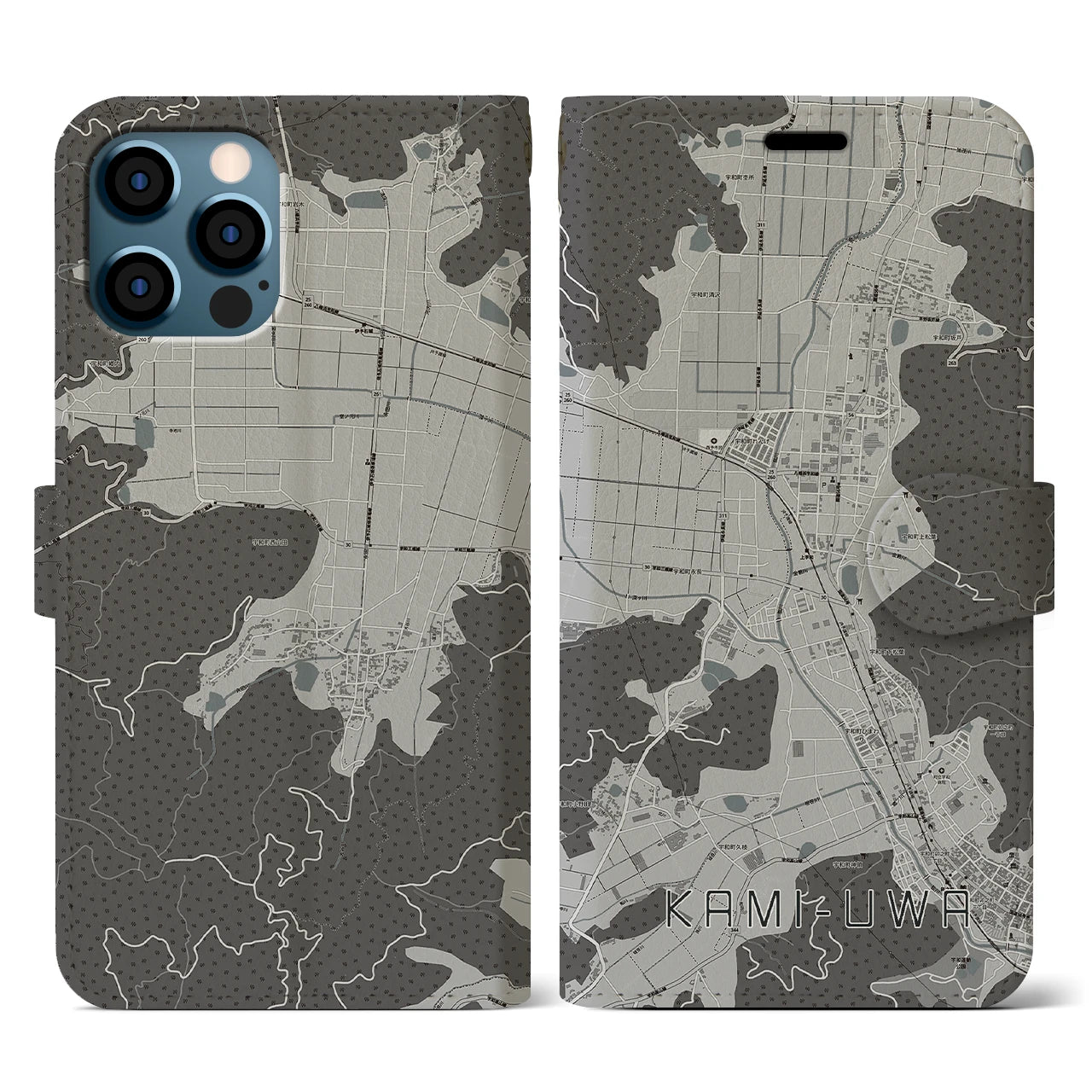 【上宇和(愛媛県)】地図柄iPhoneケース(手帳タイプ)