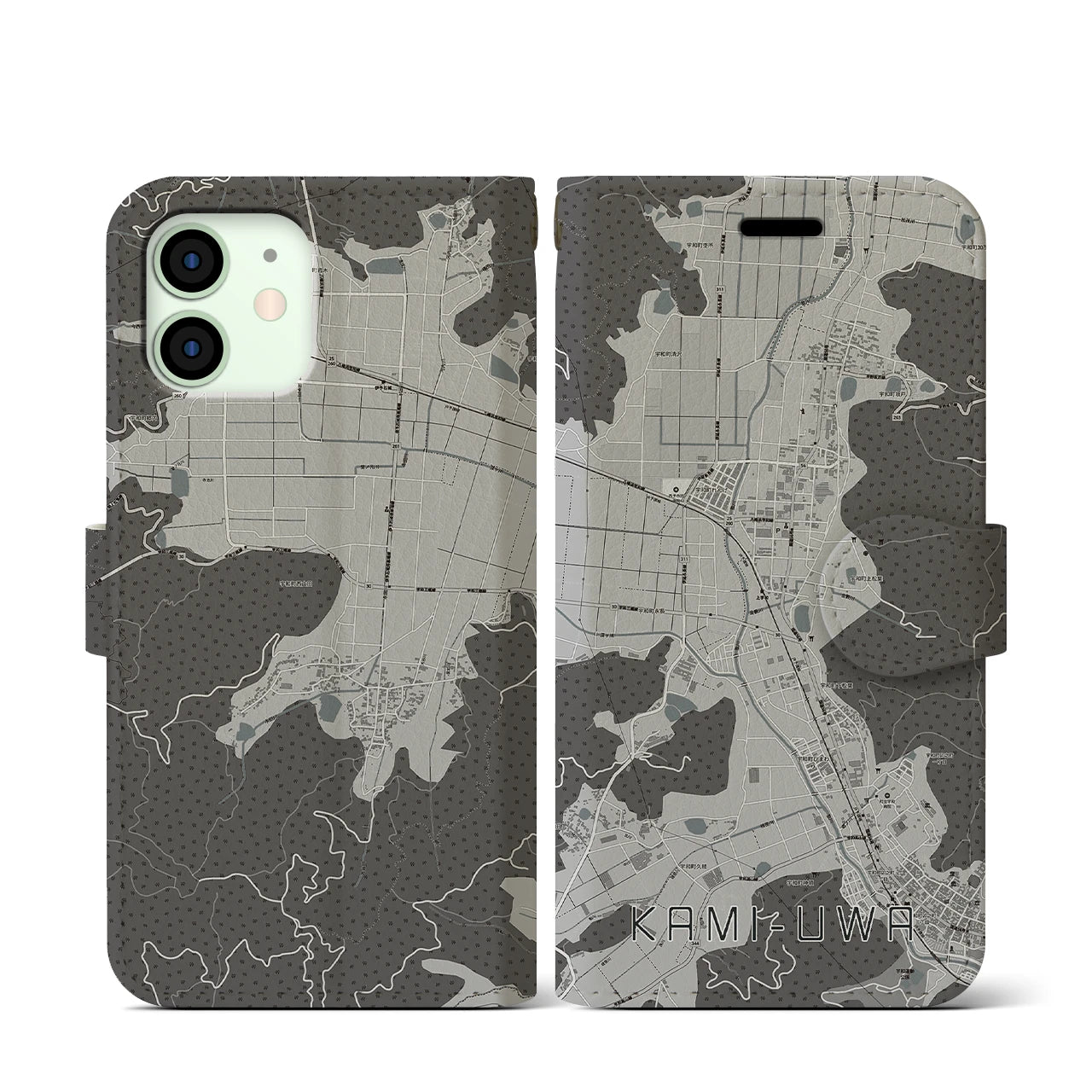 【上宇和(愛媛県)】地図柄iPhoneケース(手帳タイプ)