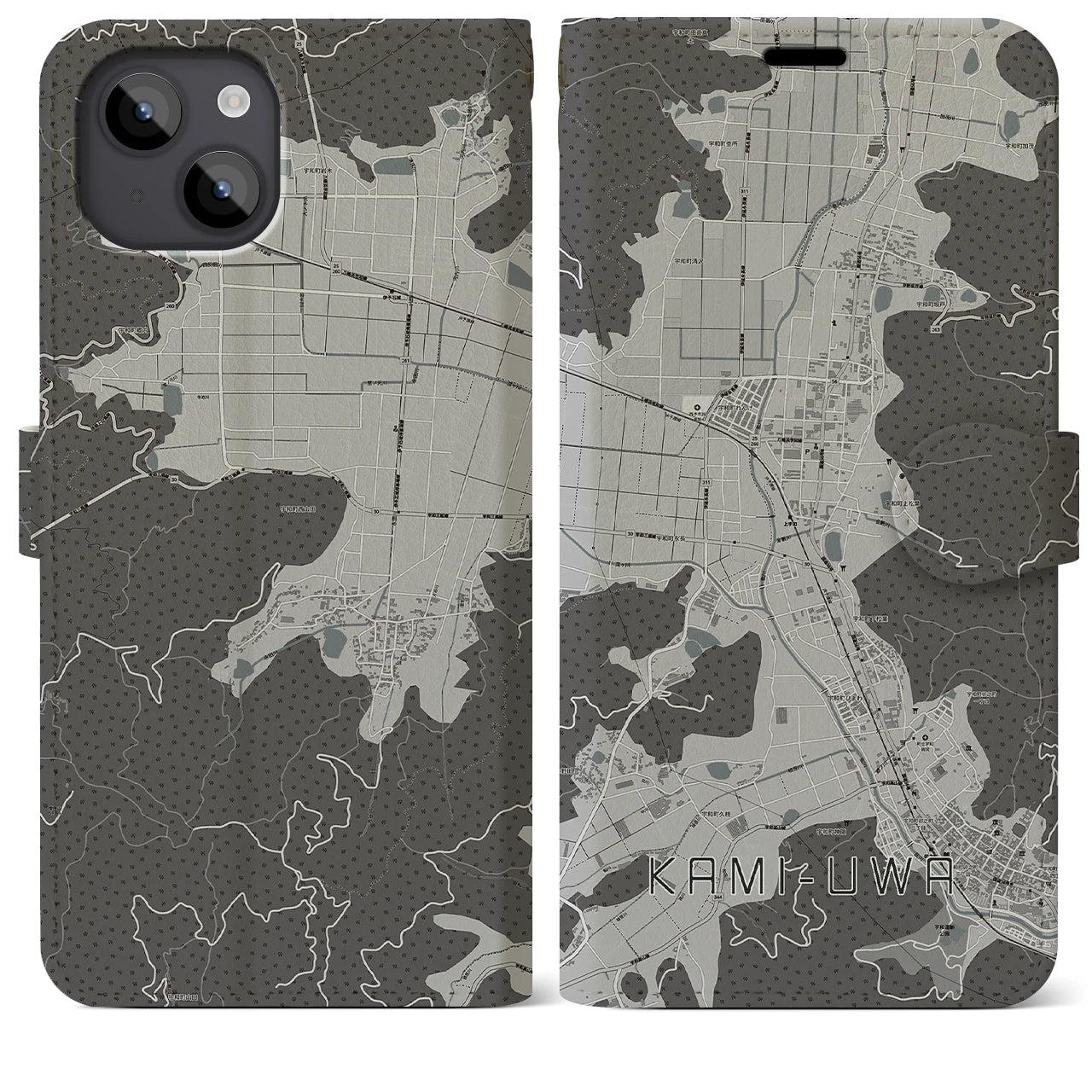 【上宇和(愛媛県)】地図柄iPhoneケース(手帳タイプ)