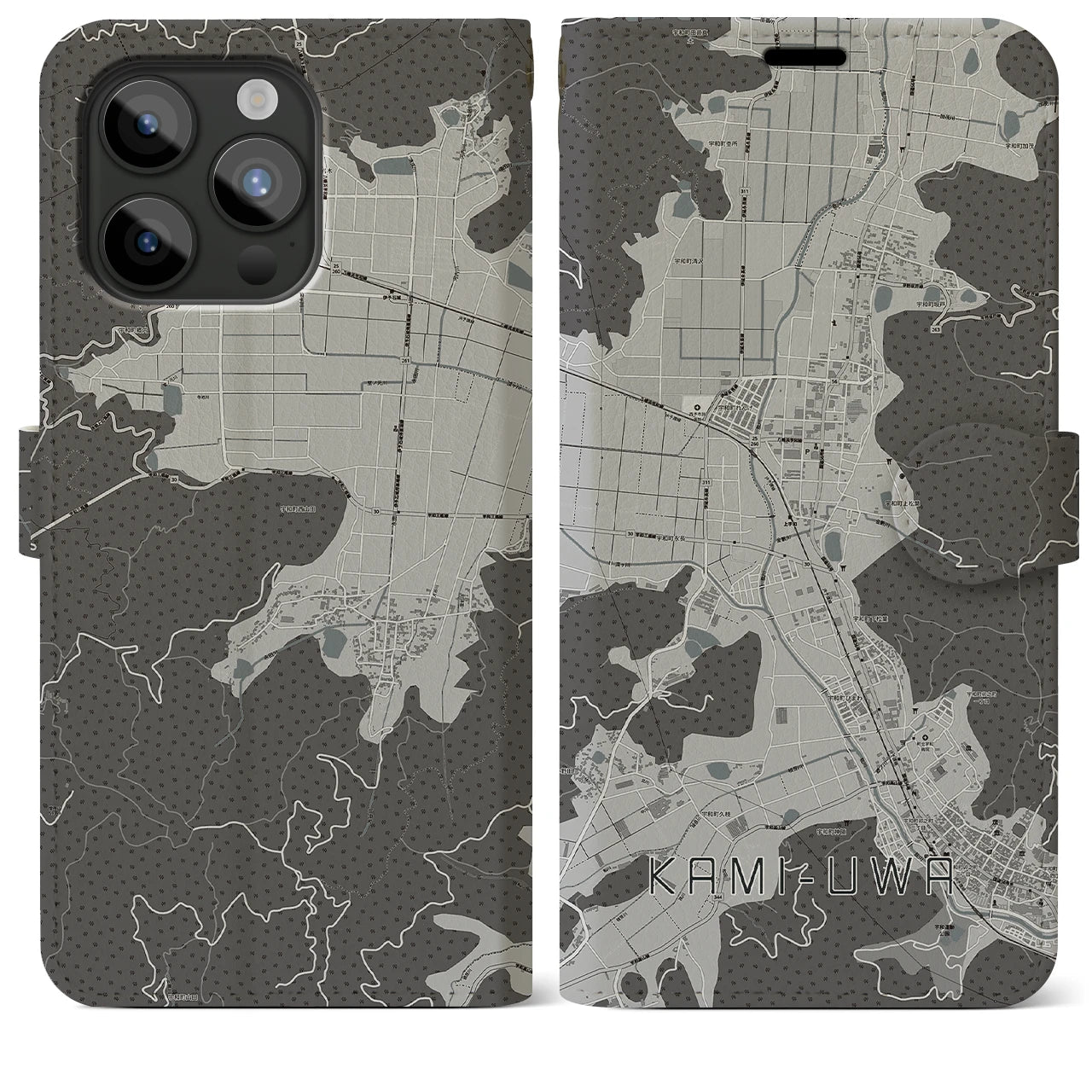 【上宇和(愛媛県)】地図柄iPhoneケース(手帳タイプ)