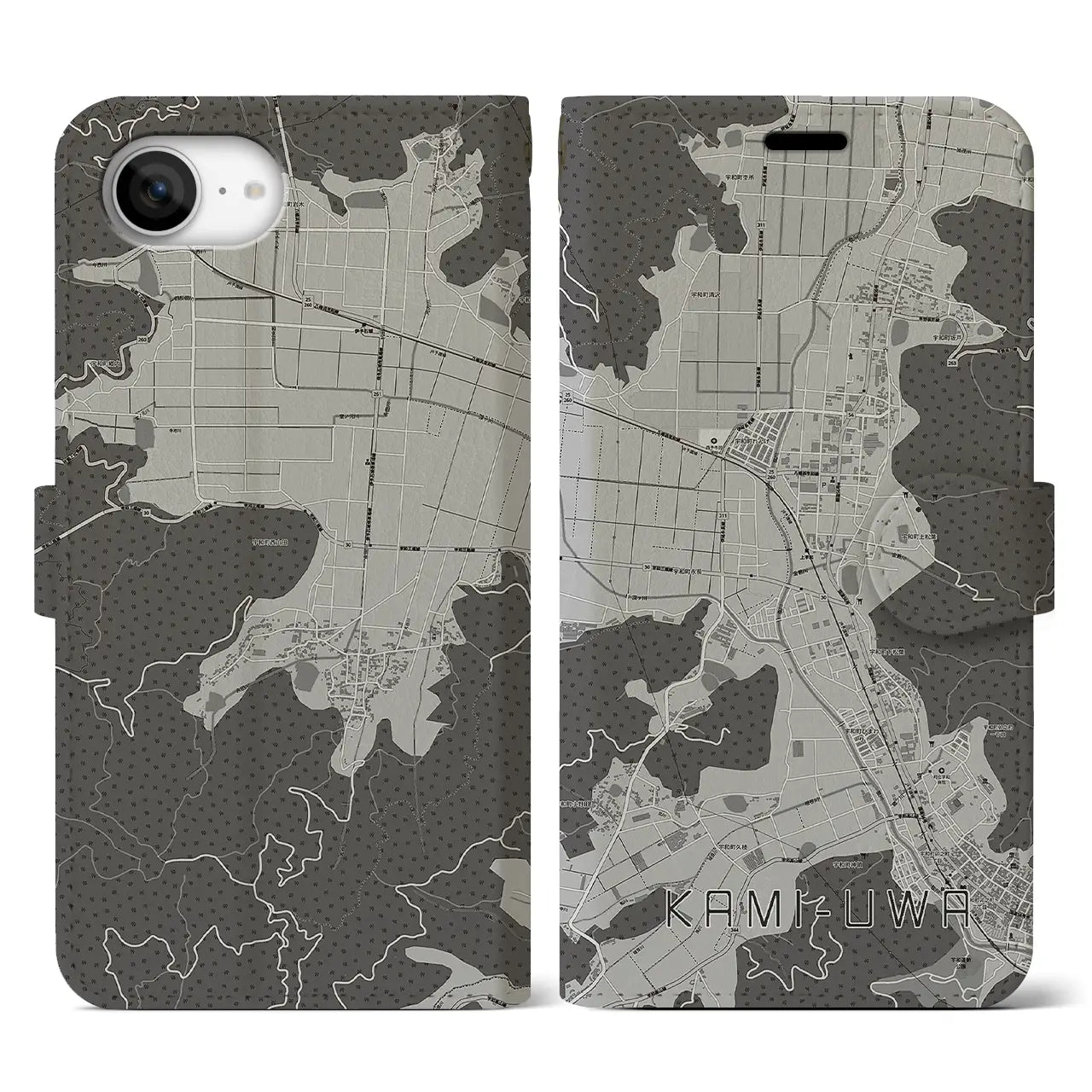 【上宇和(愛媛県)】地図柄iPhoneケース(手帳タイプ)