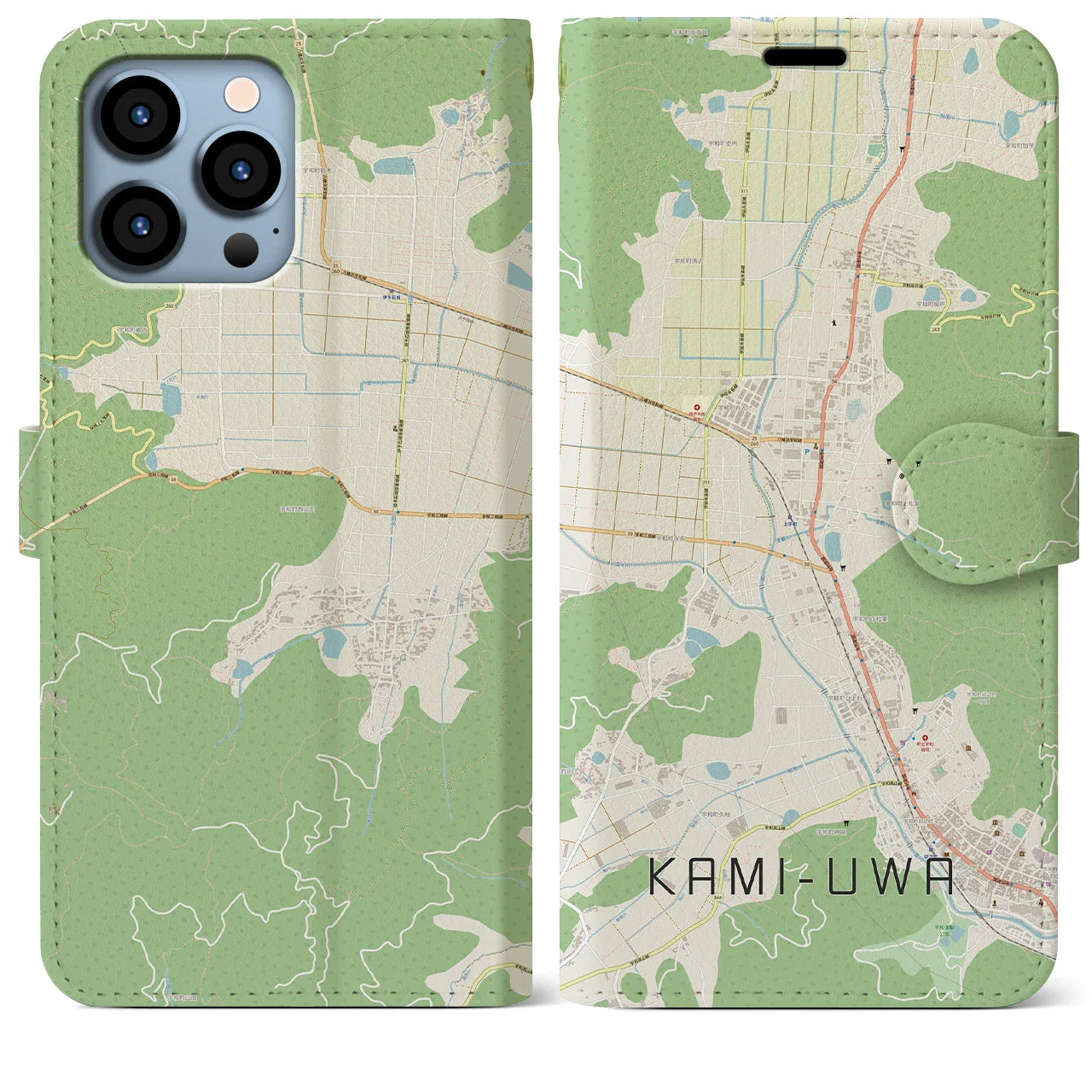 【上宇和(愛媛県)】地図柄iPhoneケース(手帳タイプ)ナチュラル・iPhone 13 Pro Max 用