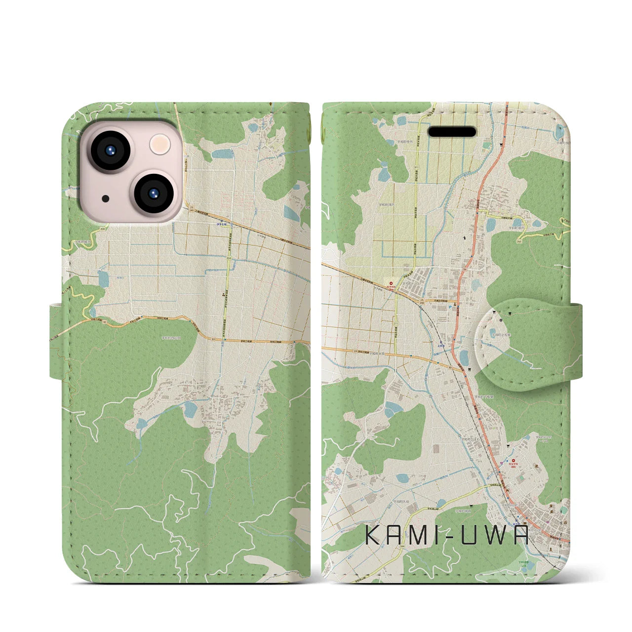 【上宇和(愛媛県)】地図柄iPhoneケース(手帳タイプ)ナチュラル・iPhone 13 mini 用