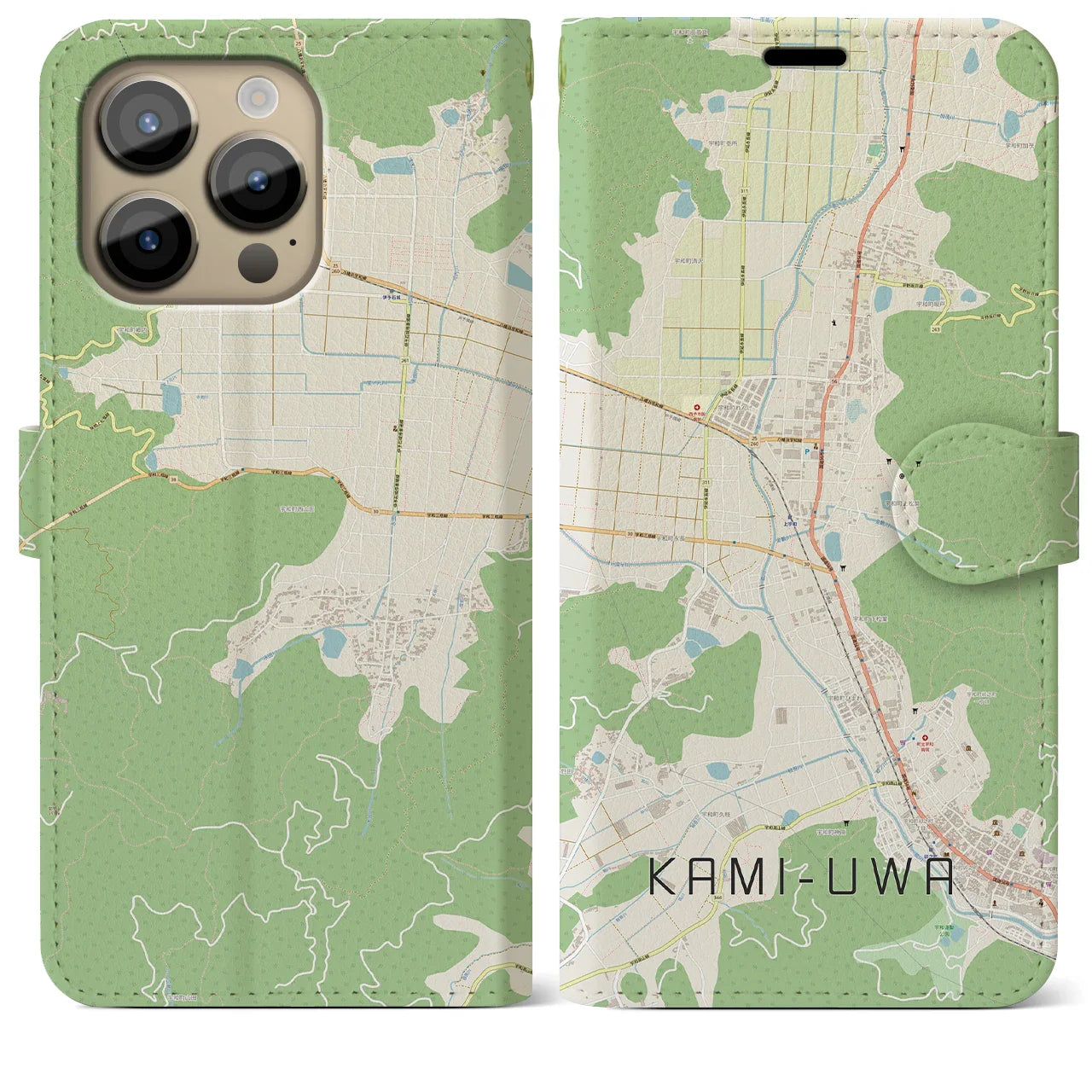 【上宇和(愛媛県)】地図柄iPhoneケース(手帳タイプ)ナチュラル・iPhone 14 Pro Max 用