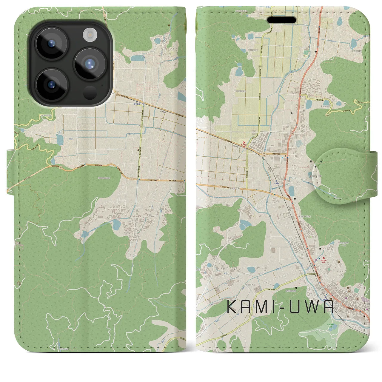 【上宇和(愛媛県)】地図柄iPhoneケース(手帳タイプ)ナチュラル・iPhone 15 Pro Max 用