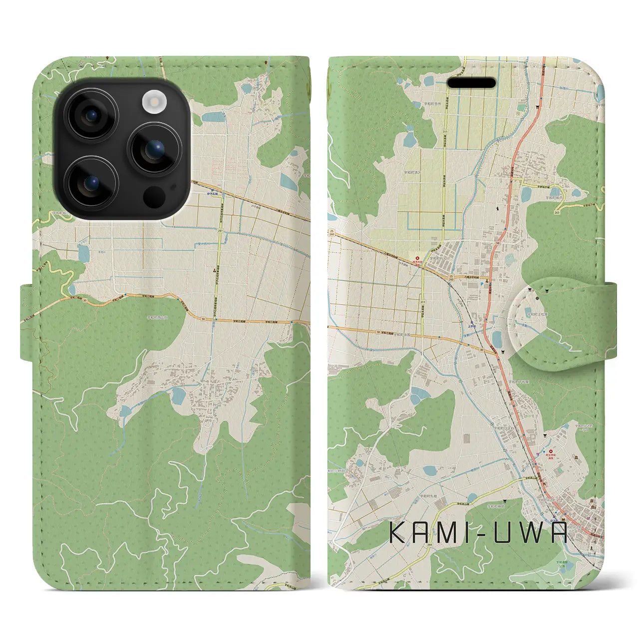 【上宇和(愛媛県)】地図柄iPhoneケース(手帳タイプ)ナチュラル・iPhone 16 用