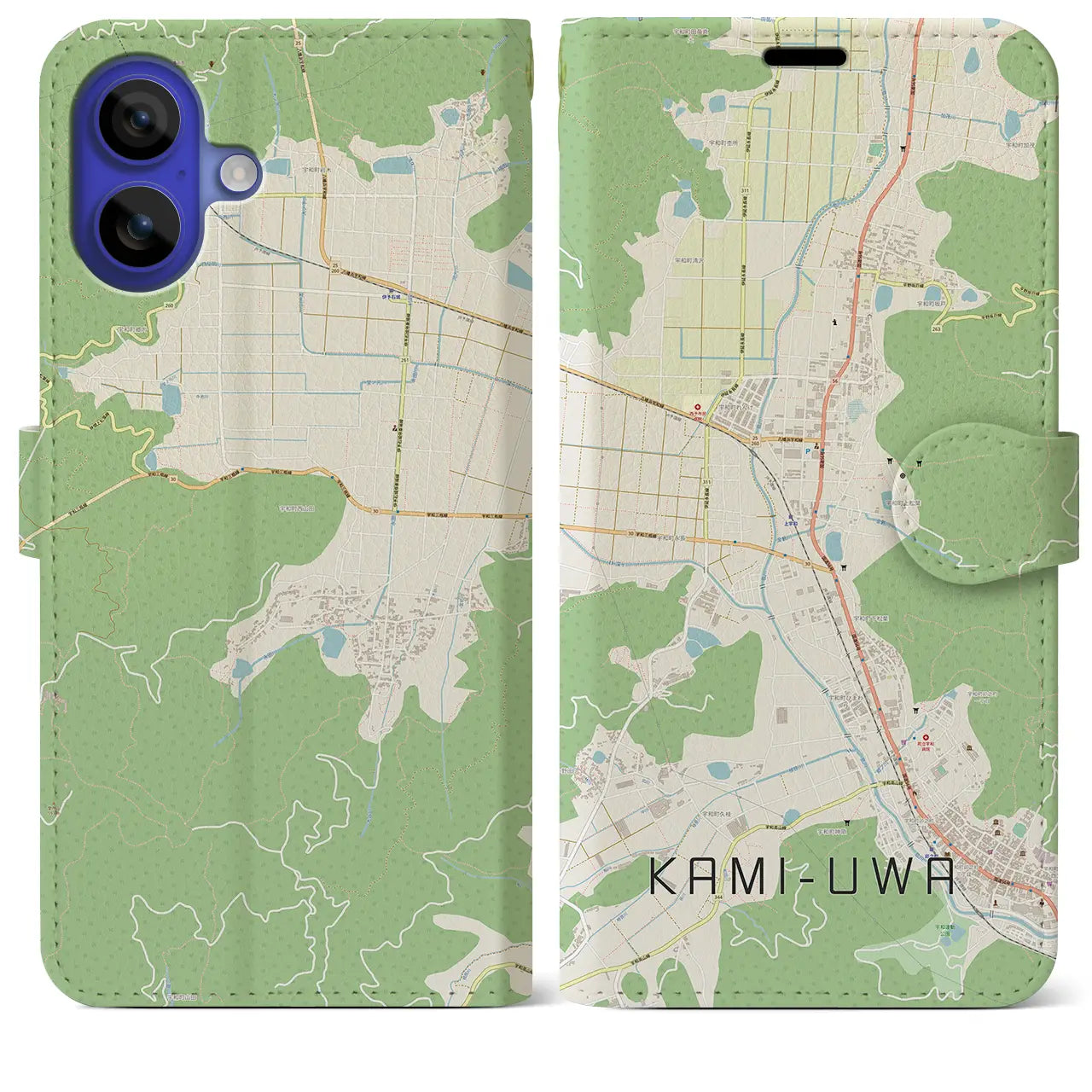 【上宇和(愛媛県)】地図柄iPhoneケース(手帳タイプ)ナチュラル・iPhone 16 Pro Max 用