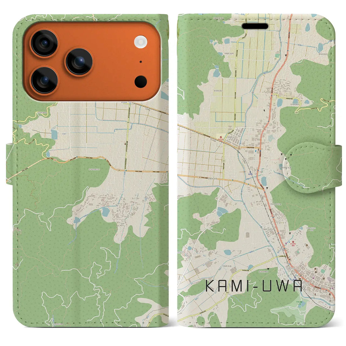 【上宇和(愛媛県)】地図柄iPhoneケース(手帳タイプ)ナチュラル・iPhone 17 Pro Max 用