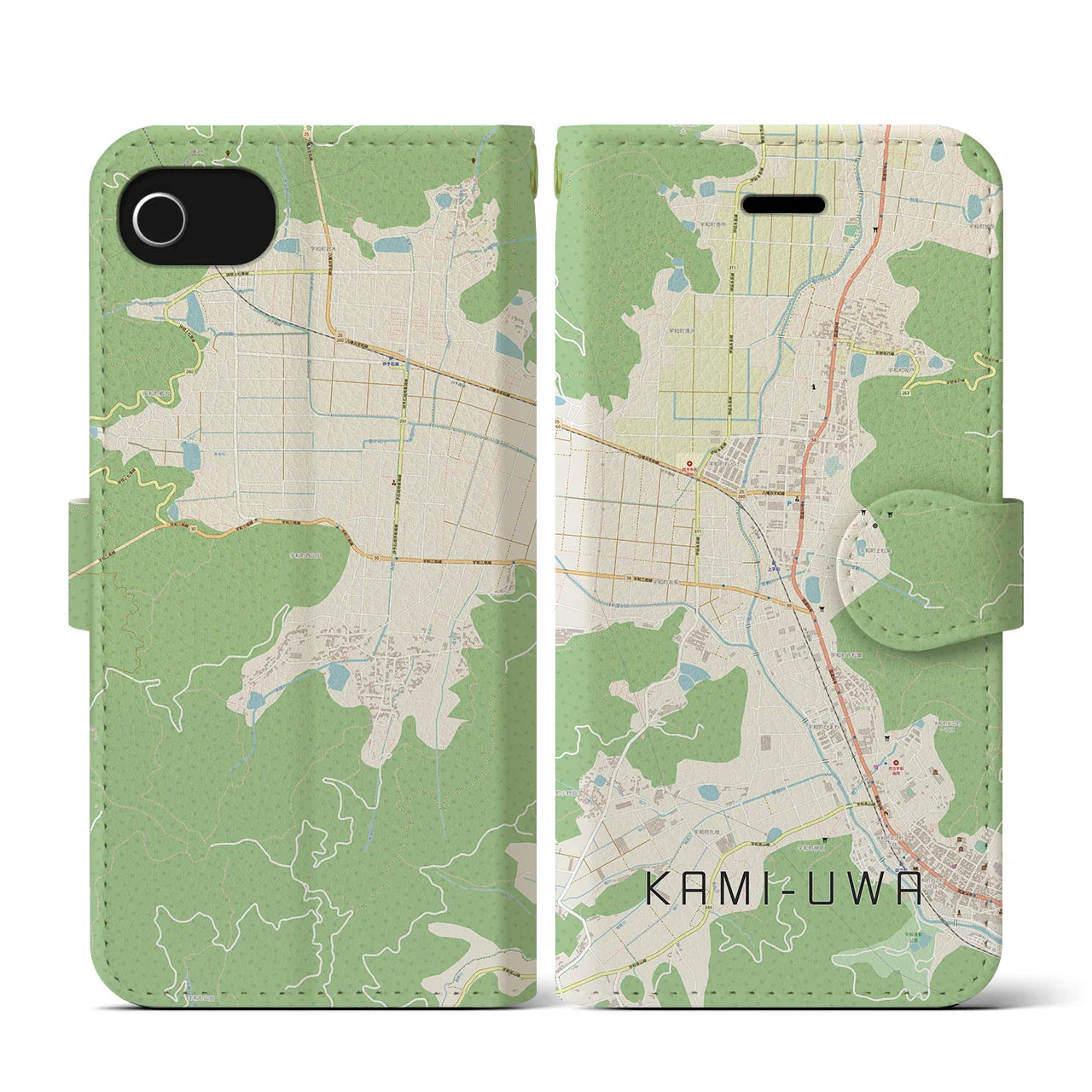 【上宇和(愛媛県)】地図柄iPhoneケース(手帳タイプ)ナチュラル・iPhone SE(第3 / 第2世代) / 8 / 7 / 6s / 6 用