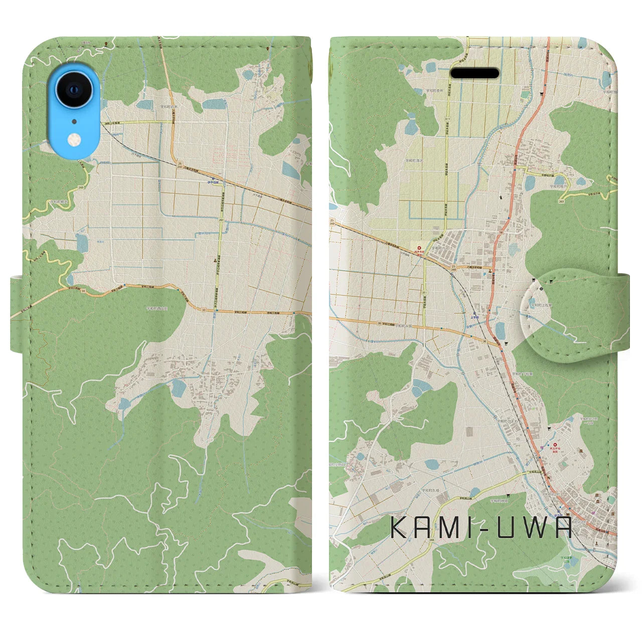 【上宇和(愛媛県)】地図柄iPhoneケース(手帳タイプ)ナチュラル・iPhone XR 用